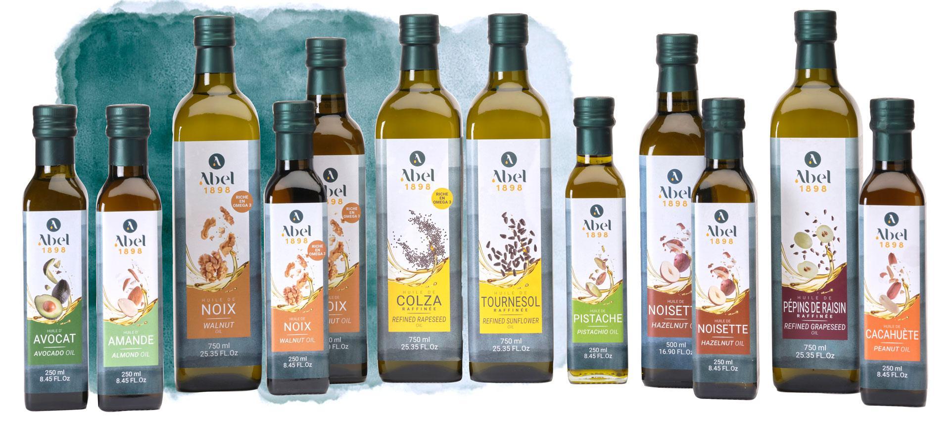 Abel 1898 fine oils range in smoked glass bottles