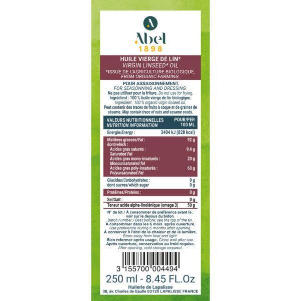 ABEL 1898 ORGANIC VIRGIN LINSEED OIL 250 ML METAL CAN notice