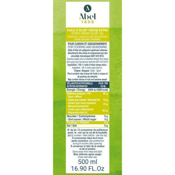 ABEL 1898 ORGANIC EXTRA VIRGIN OLIVE OIL 500 ML GLASS BOTTLE notice