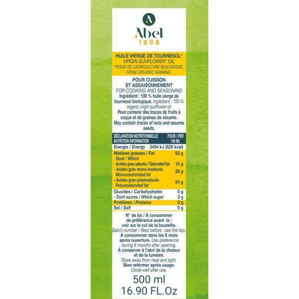 ABEL 1898 ORGANIC VIRGIN SUNFLOWER OIL 500 ML GLASS BOTTLE Notice